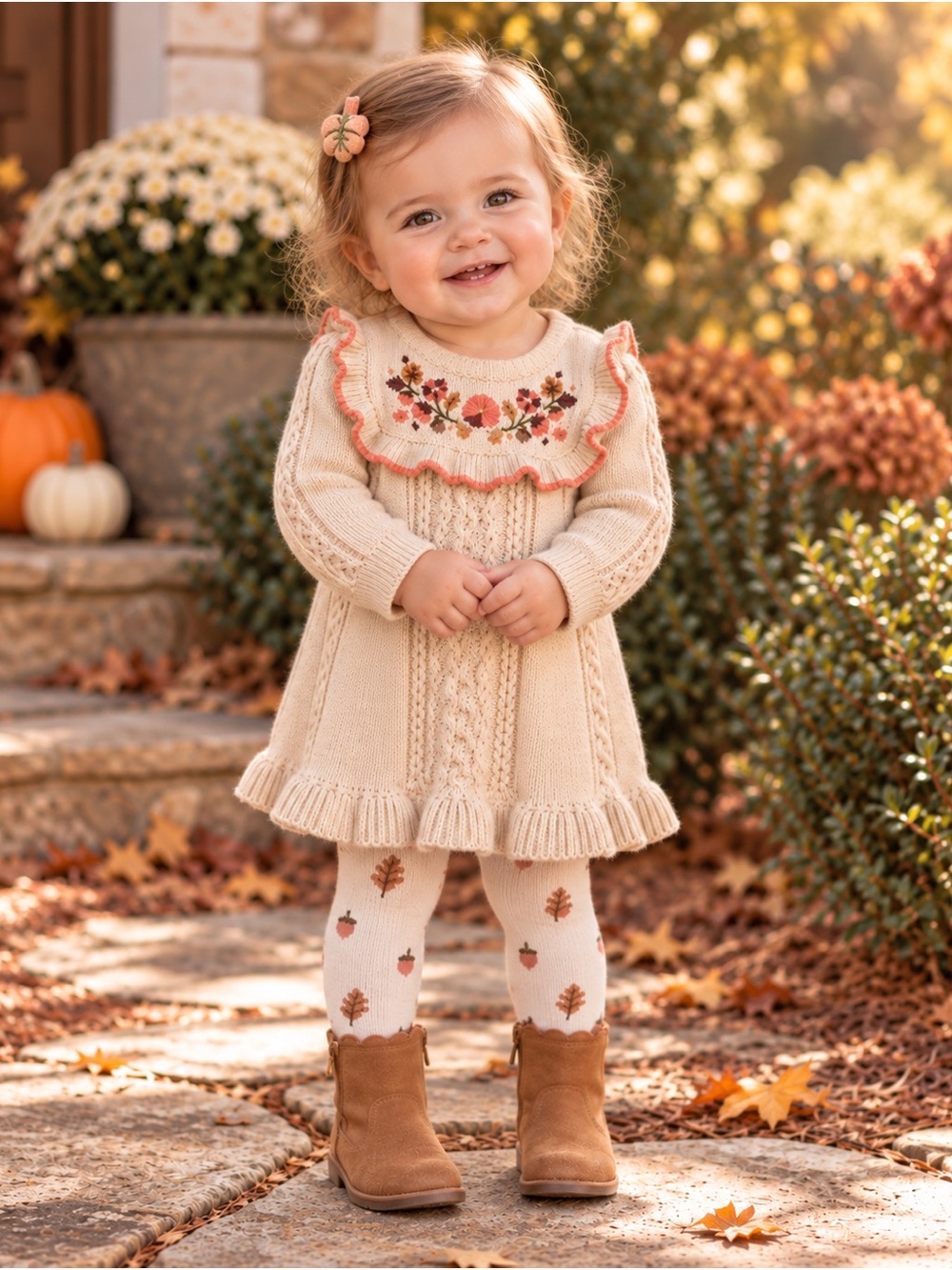 Cynthia Rowley Baby 12M Embroidered Sweater Dress Tights Hair Clip NWT